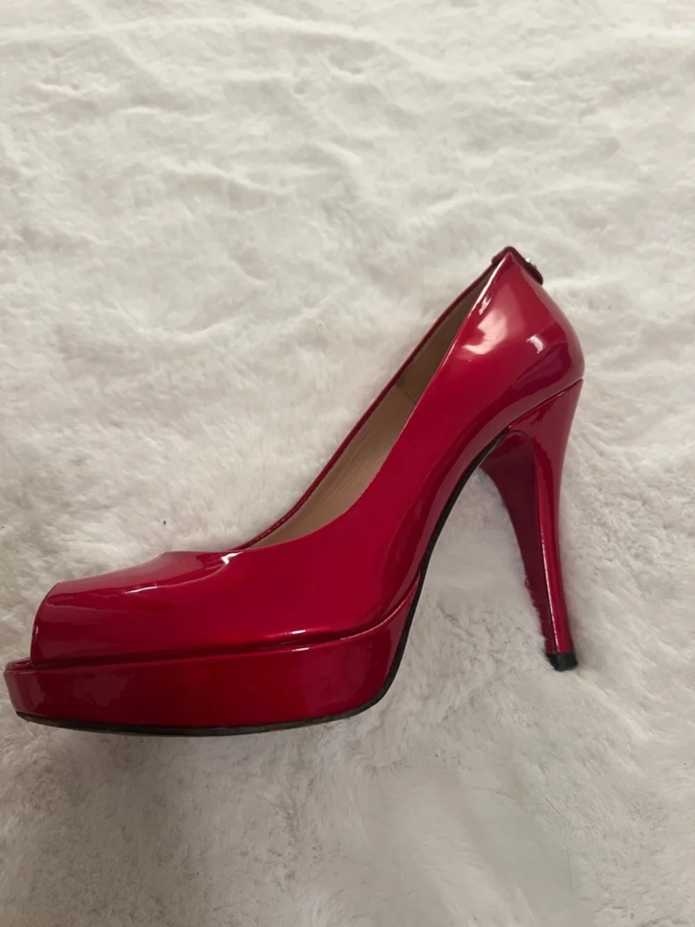 Stuart Weitzman Red Patent Peep-Toe Platform Pumps - Picture 10 of 14
